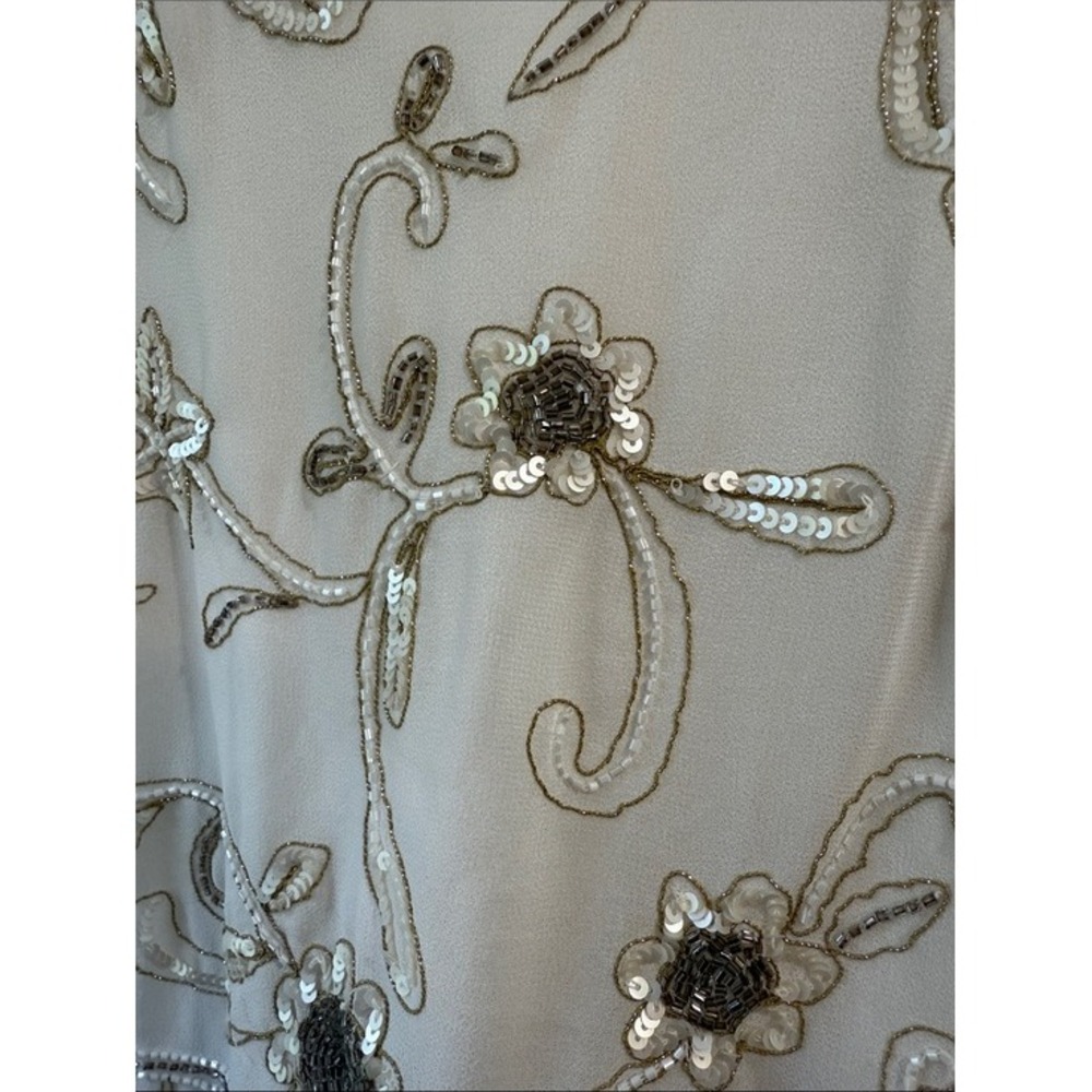 Beaded Sequin Embellished Cropped Top Ivory Floral Boho Large Statement Event - Picture 8 of 13